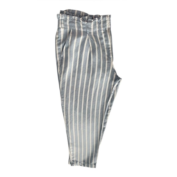 Loft Linen Blend Paper Bag Pants Medium Chambray Blue & White Stripe High Rise - Picture 5 of 5